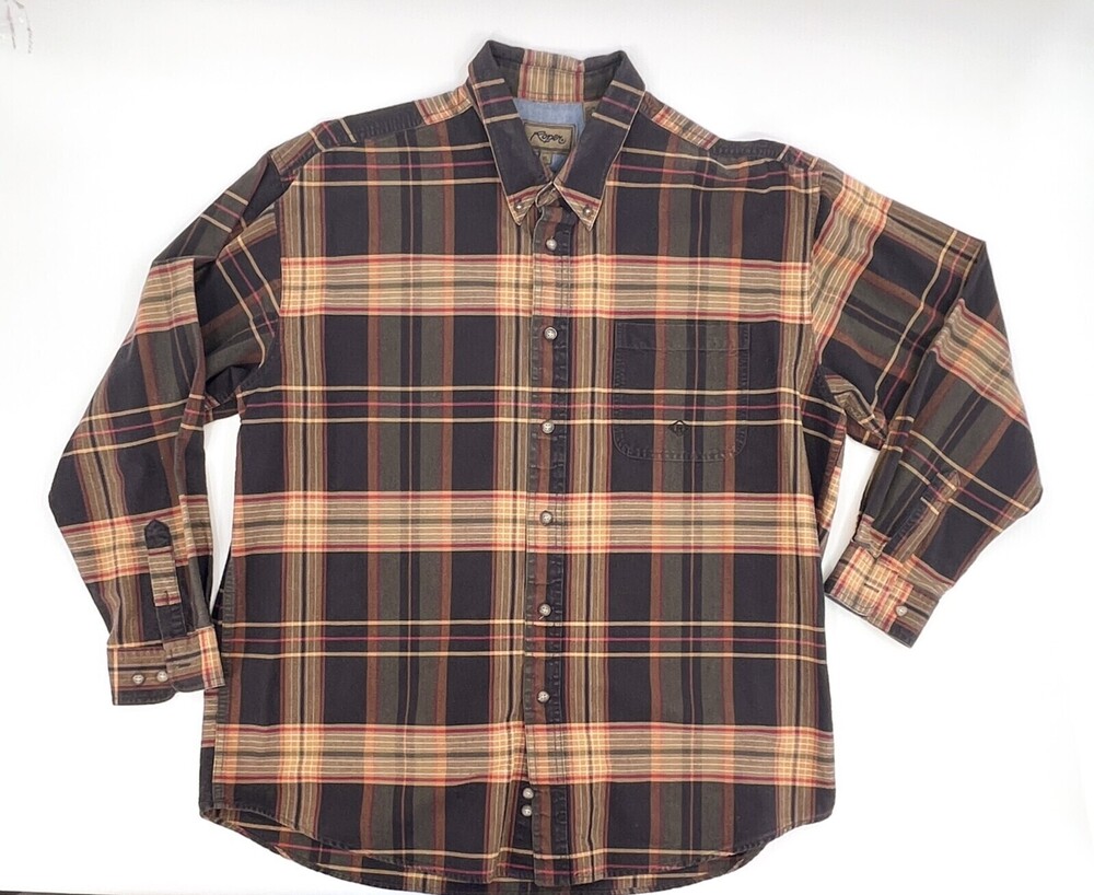 Roper Shirt Mens Extra Large Button Up Long Sleeve Western Plaid Cowboy